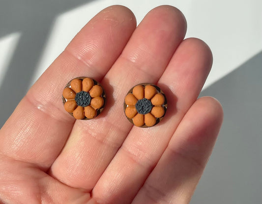 Orange & Navy Floral Studs