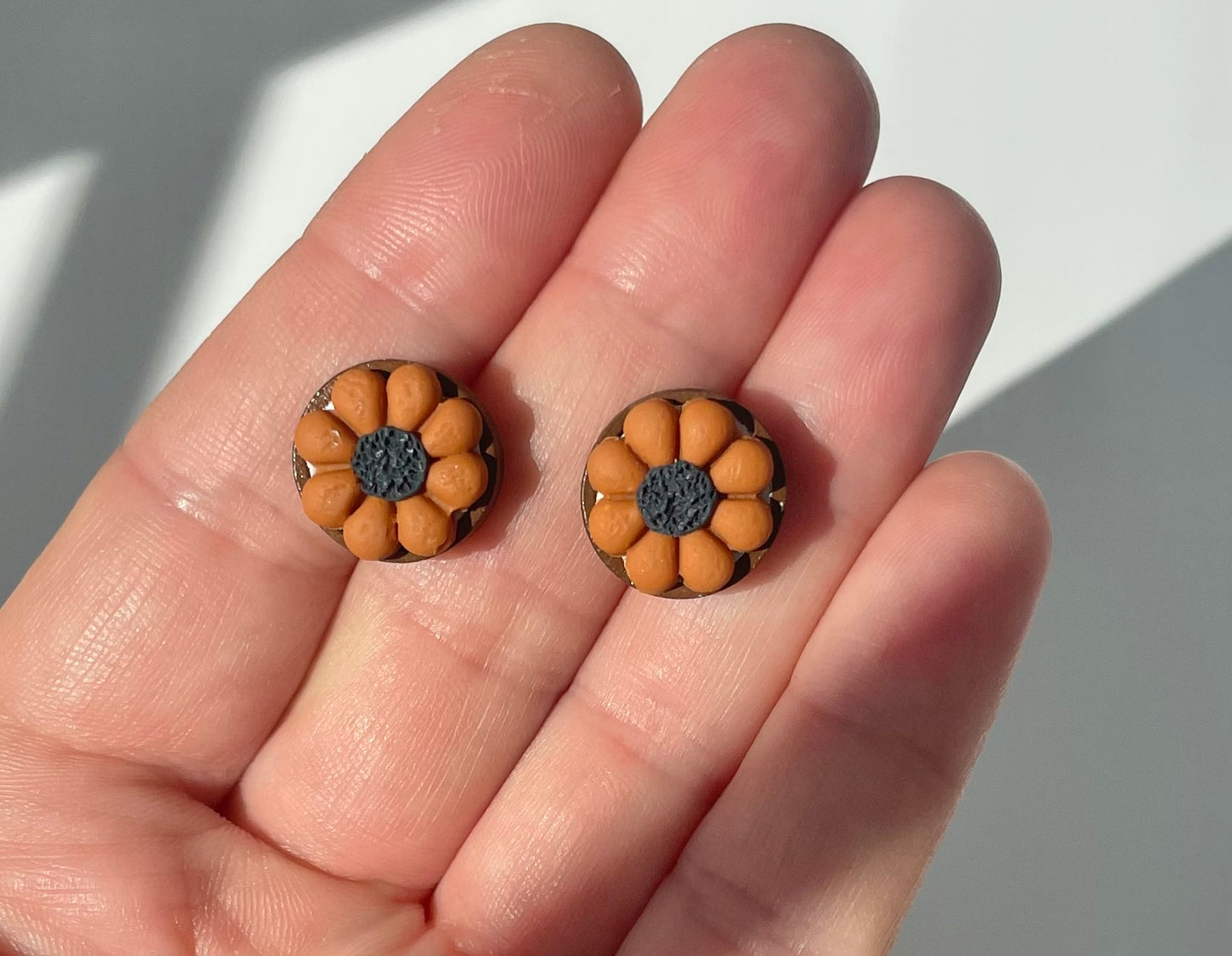 Orange Floral Studs