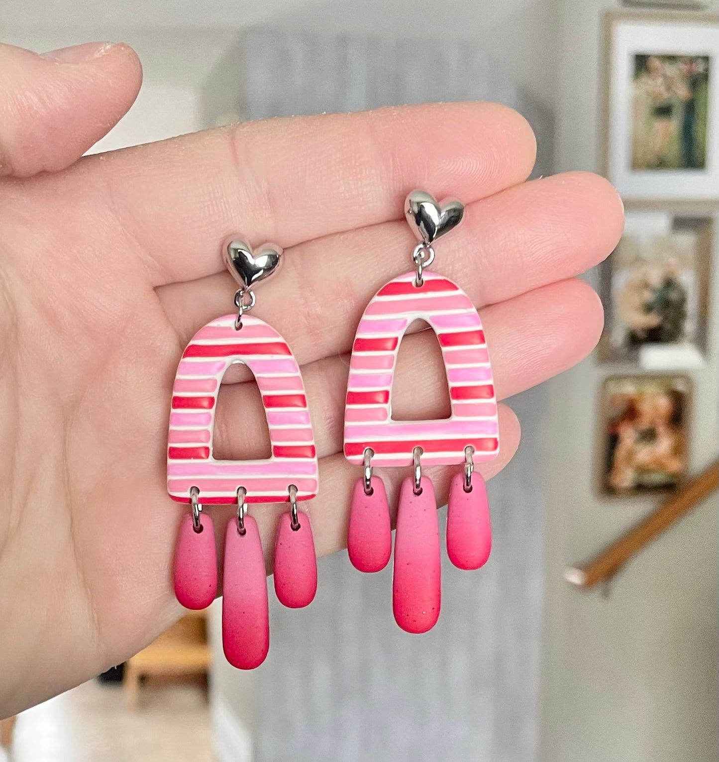 Striped Heart Dangles