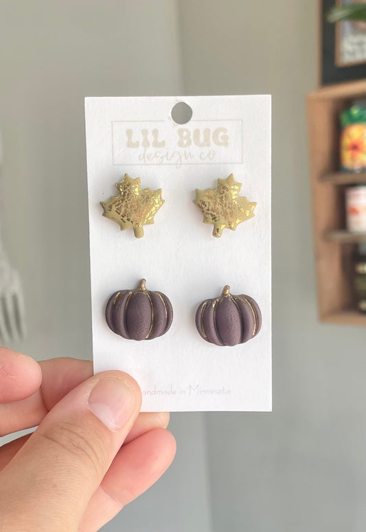 Gold Leaf/Gold Detail Pumpkin Studs 2-pack